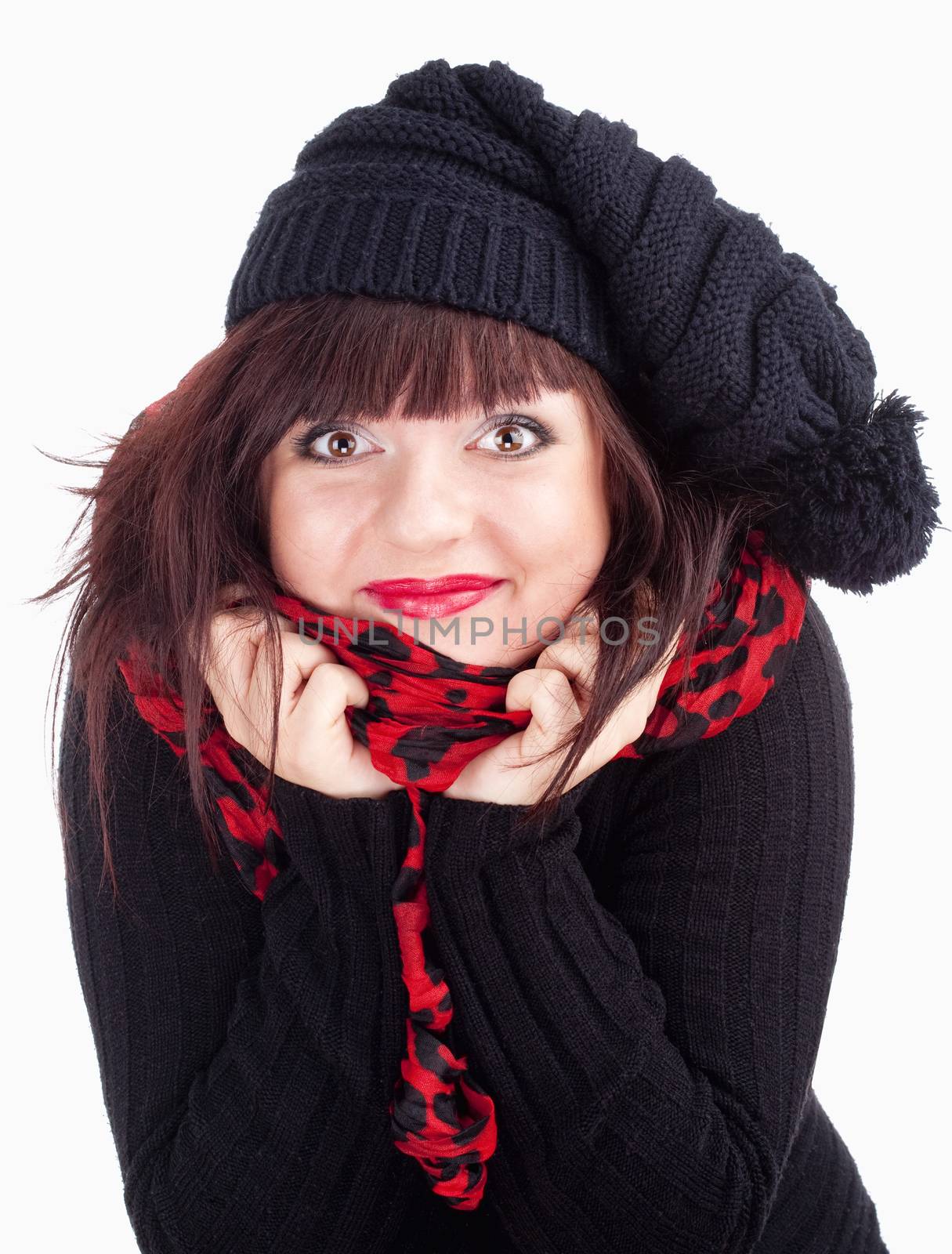 Portrait of Young Woman with Black Cap - Isolated on White