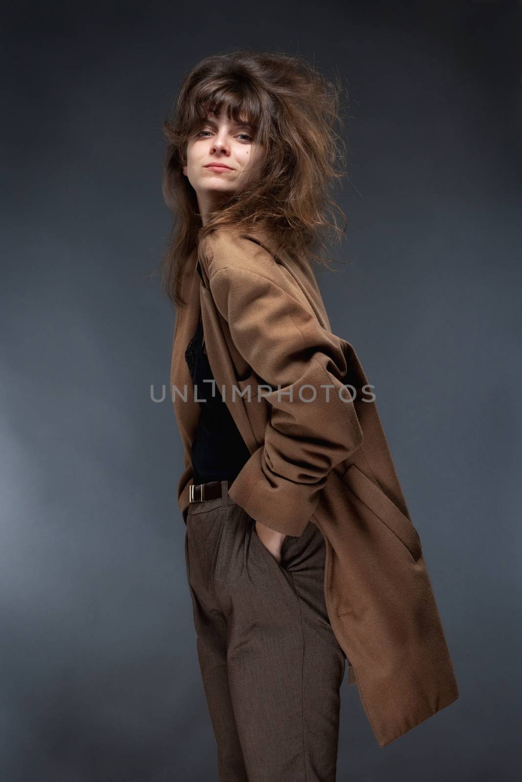 Portrait of a Young Woman in Brown Coat by courtyardpix