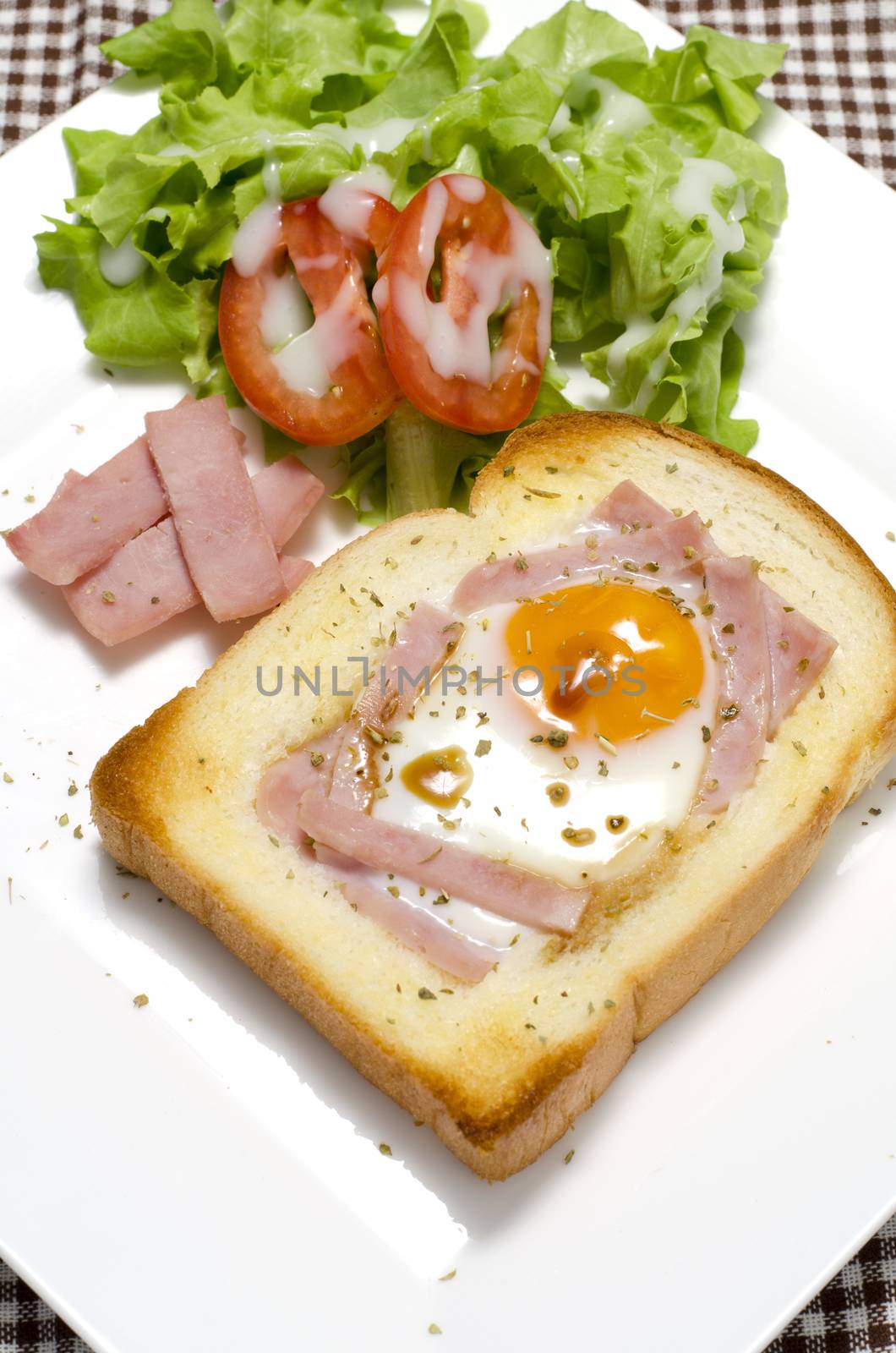 breakfast food menu egg in a hole with salad