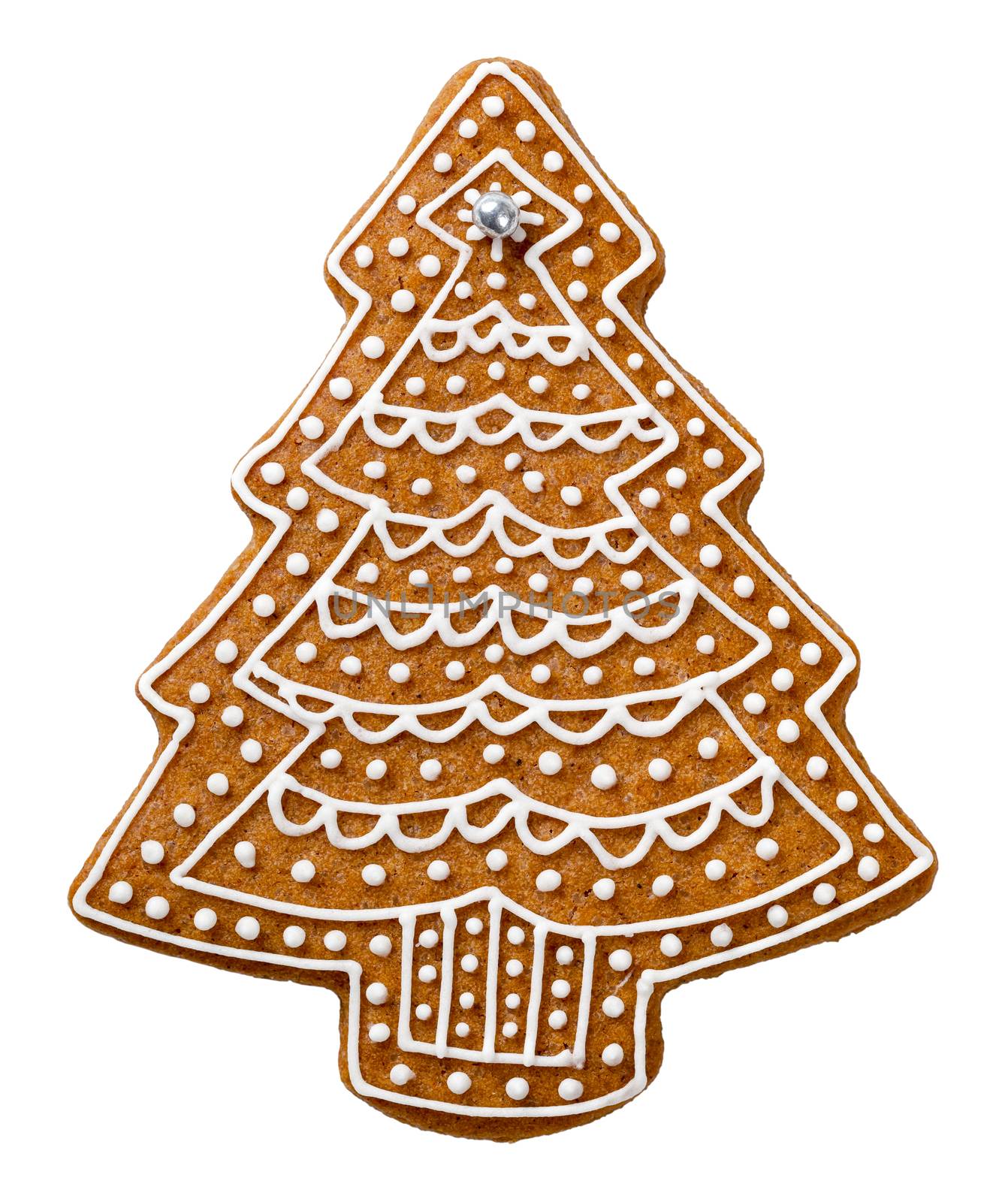 Gingerbread cookie in shape of tree for Christmas isolated on white background