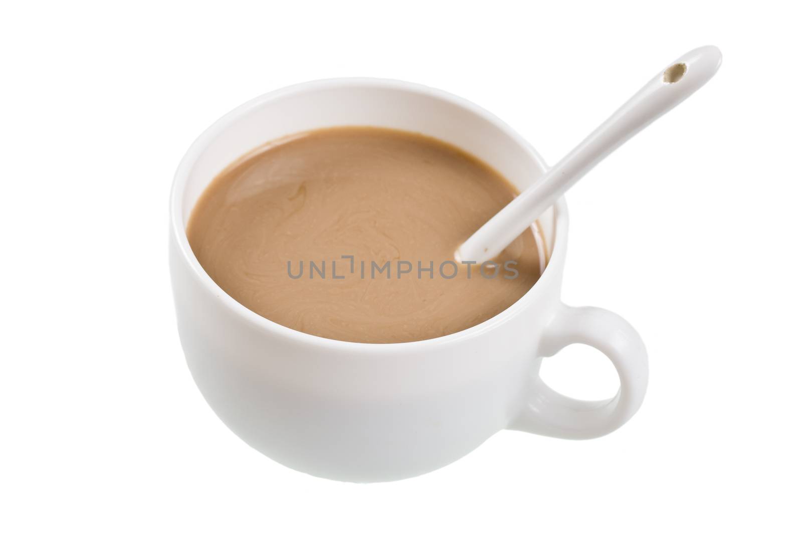Top view cup of chocolate isolated on white background.