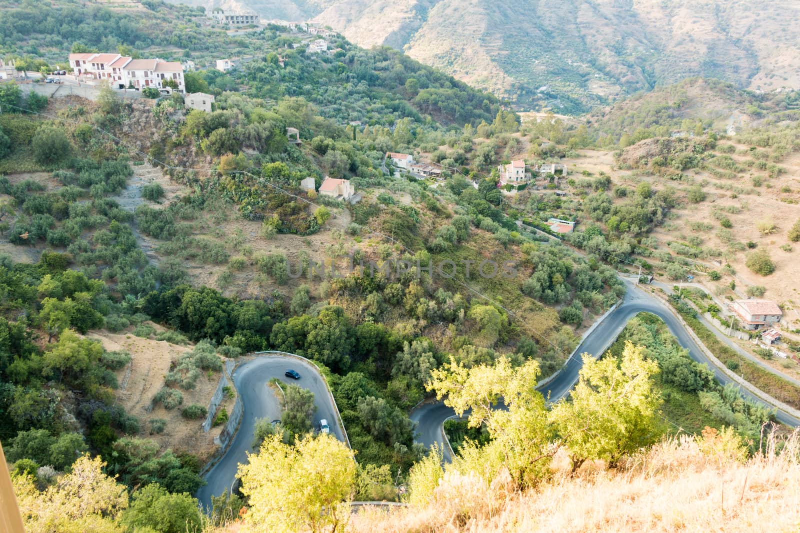 Mountain Winding road in eastern Sicily a