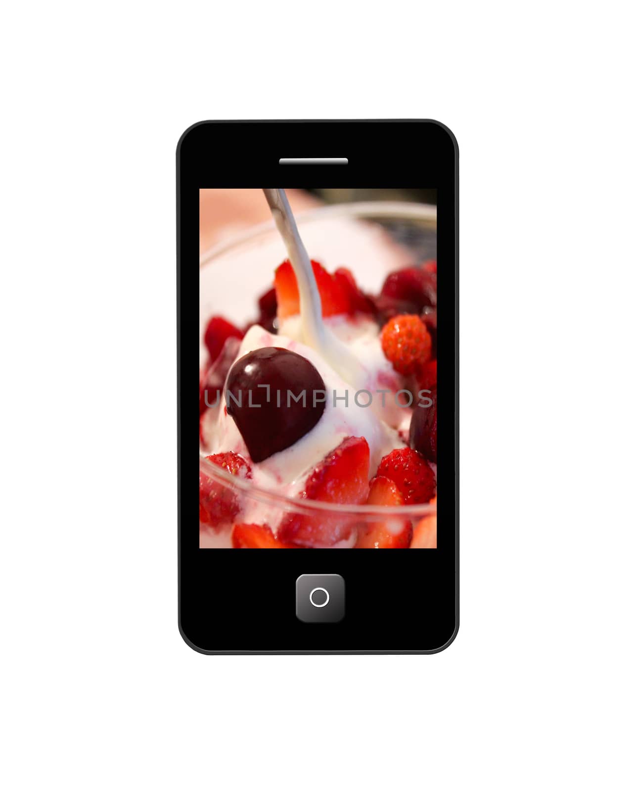 mobile phone with image of ice-cream with cherry by alexmak