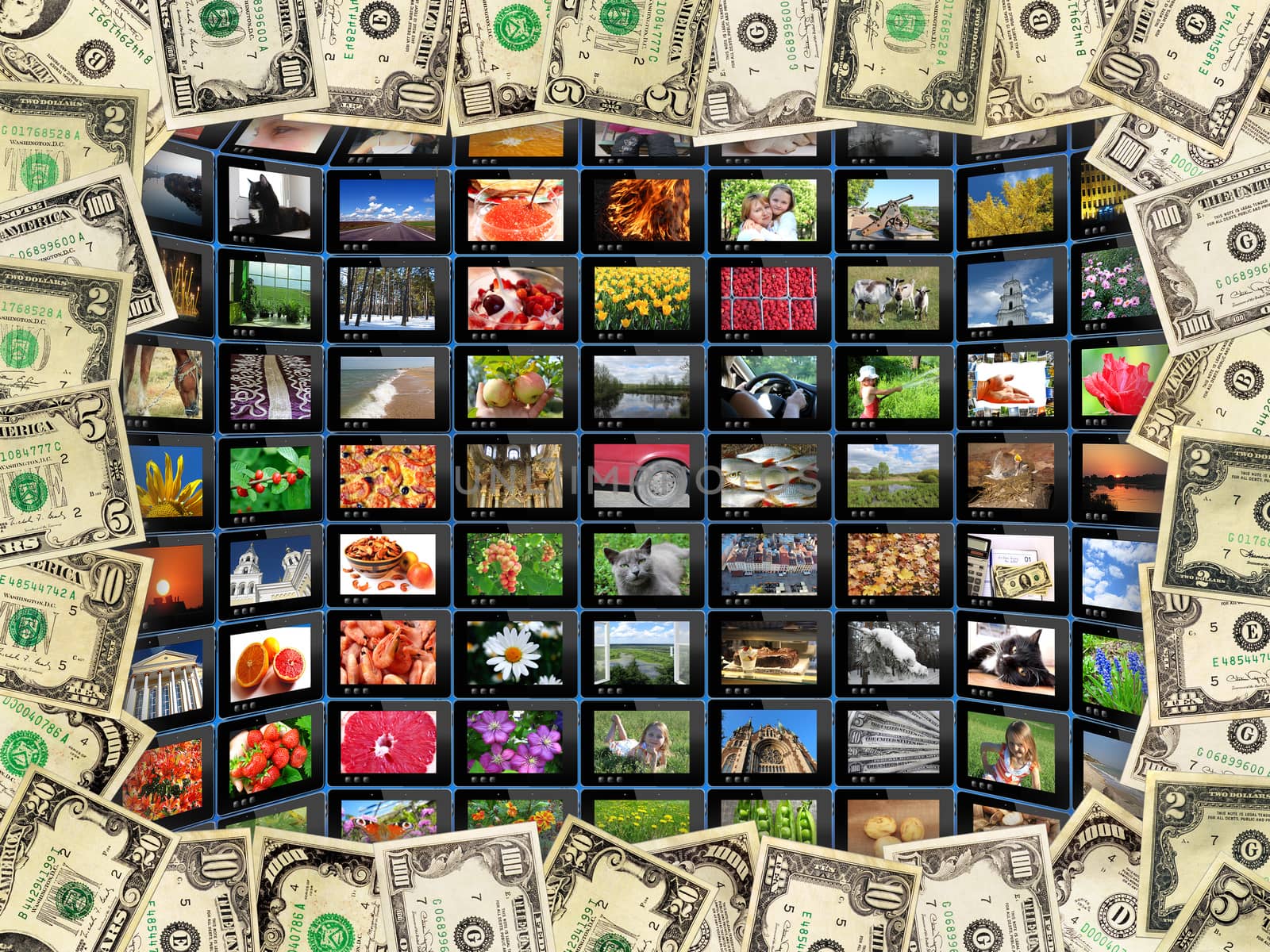 Frame from the dollars and tablets with motley pictures by alexmak