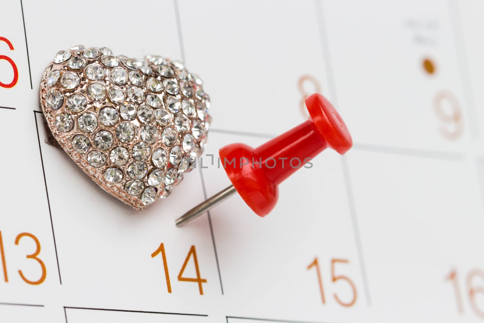 pitch peg on calendar and love symbol fourteen love day
