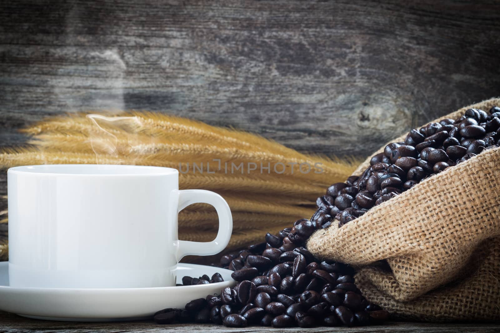 coffee cup and coffee beans background by blackzheep