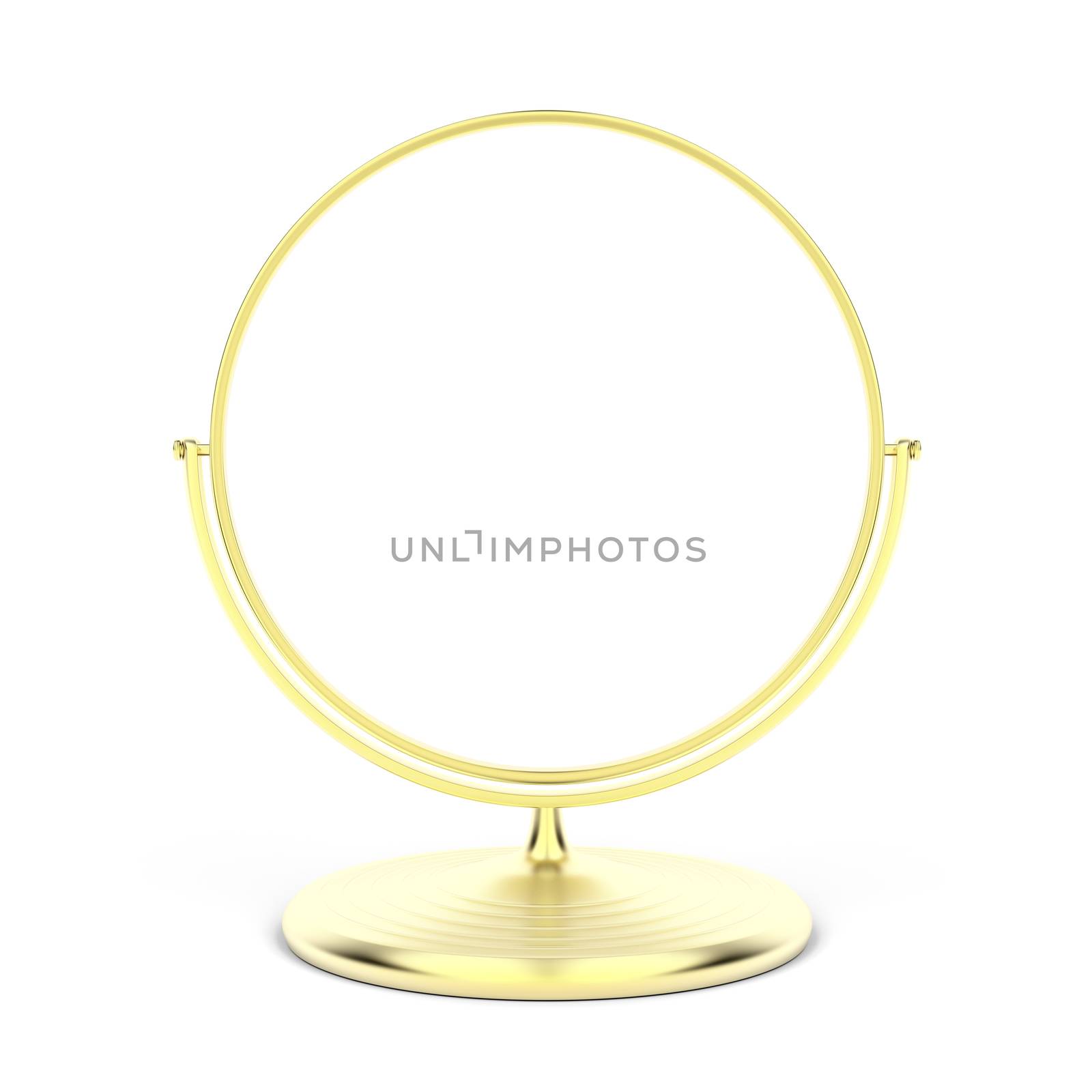 Gold makeup mirror on white background