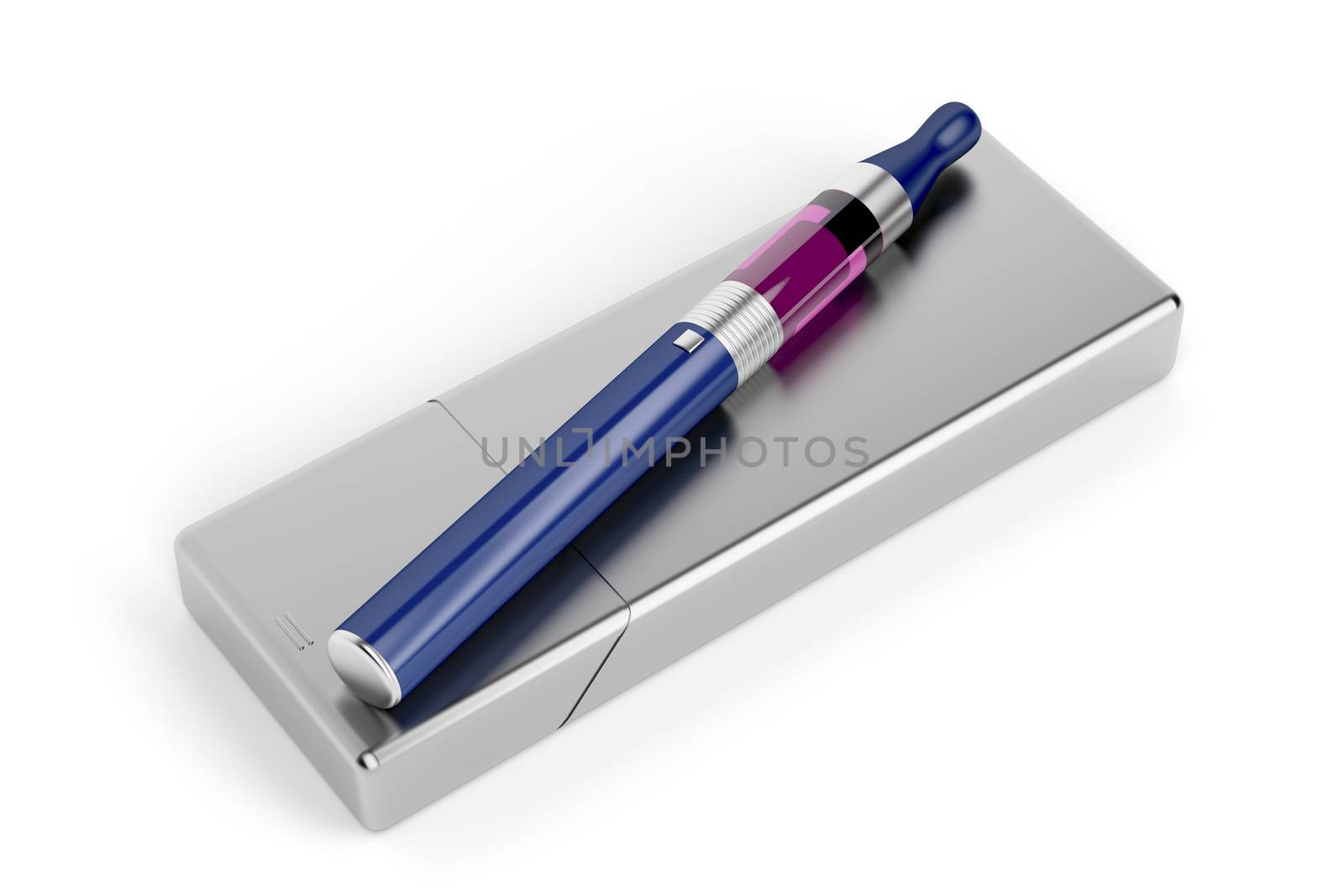 Electronic cigarette on metal box