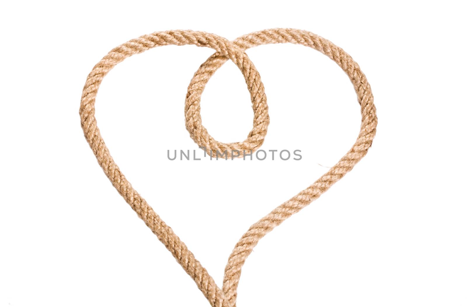 Rope heart shaped symbol, isolated on a white background.