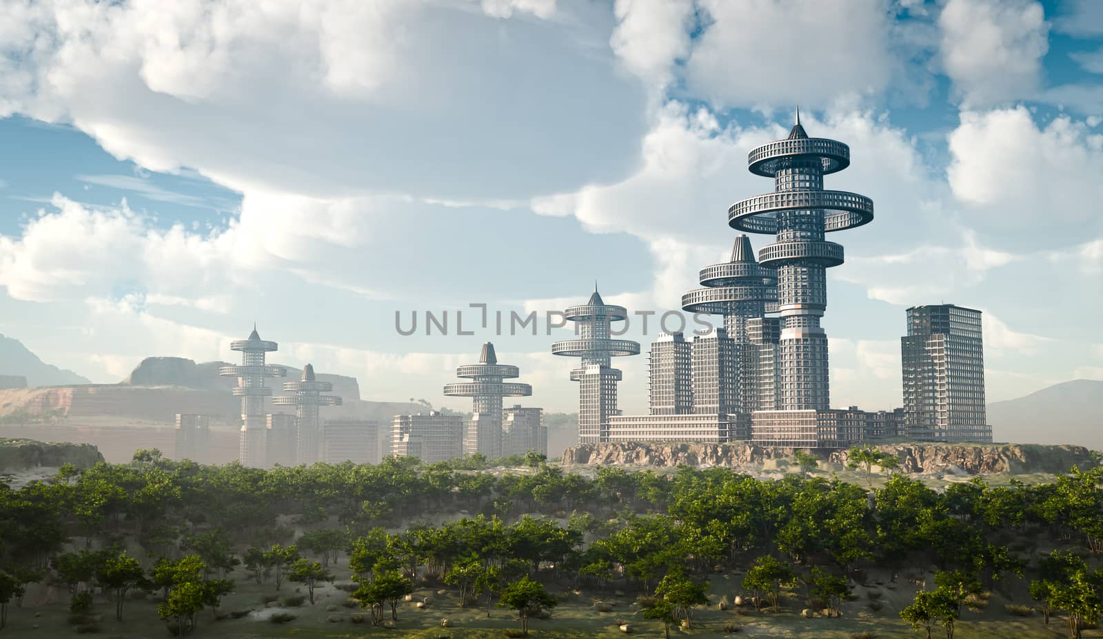 aerial view of Futuristic City by denisgo
