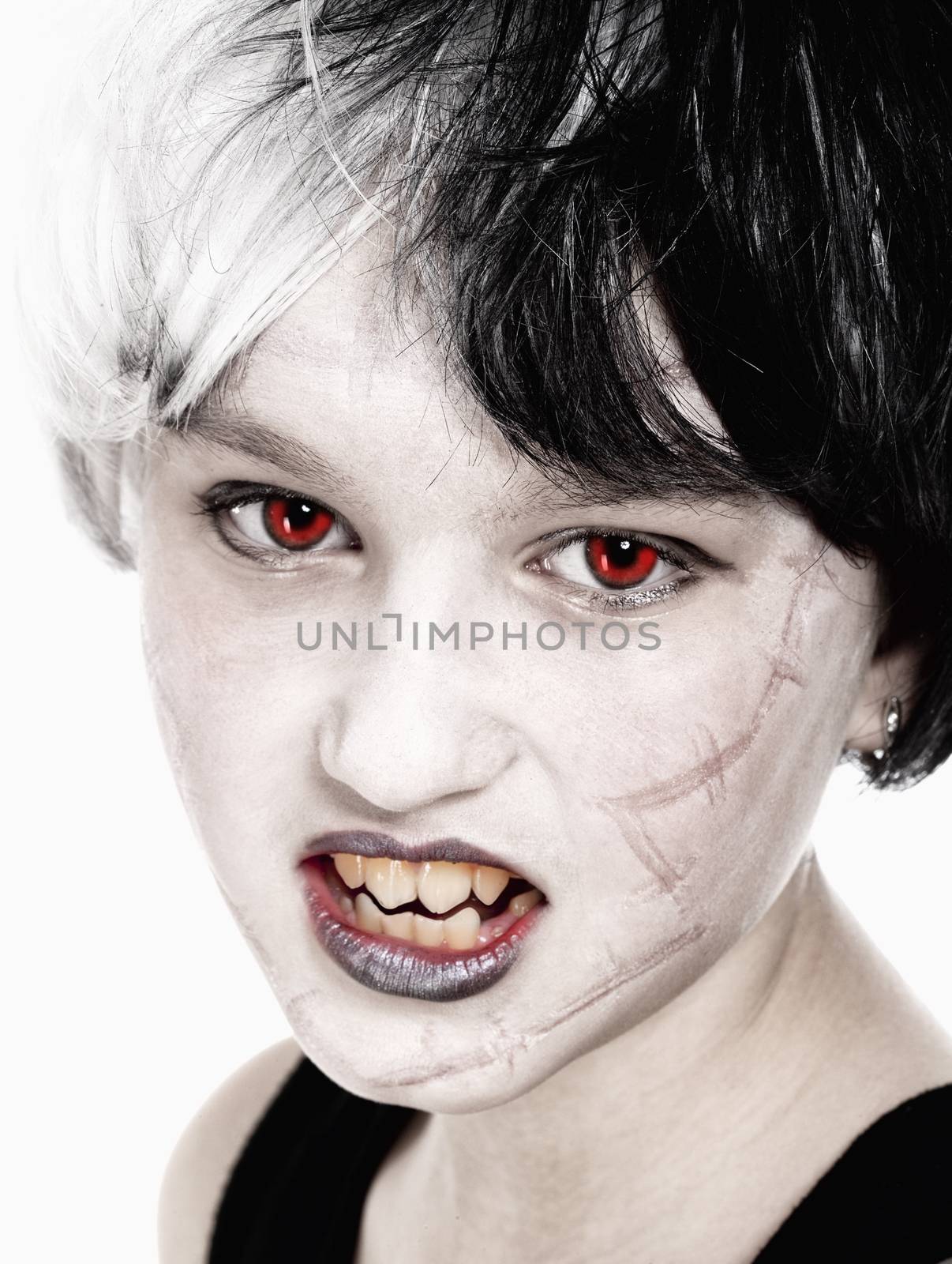 Young Girl in Wig Posing as Vampire by courtyardpix