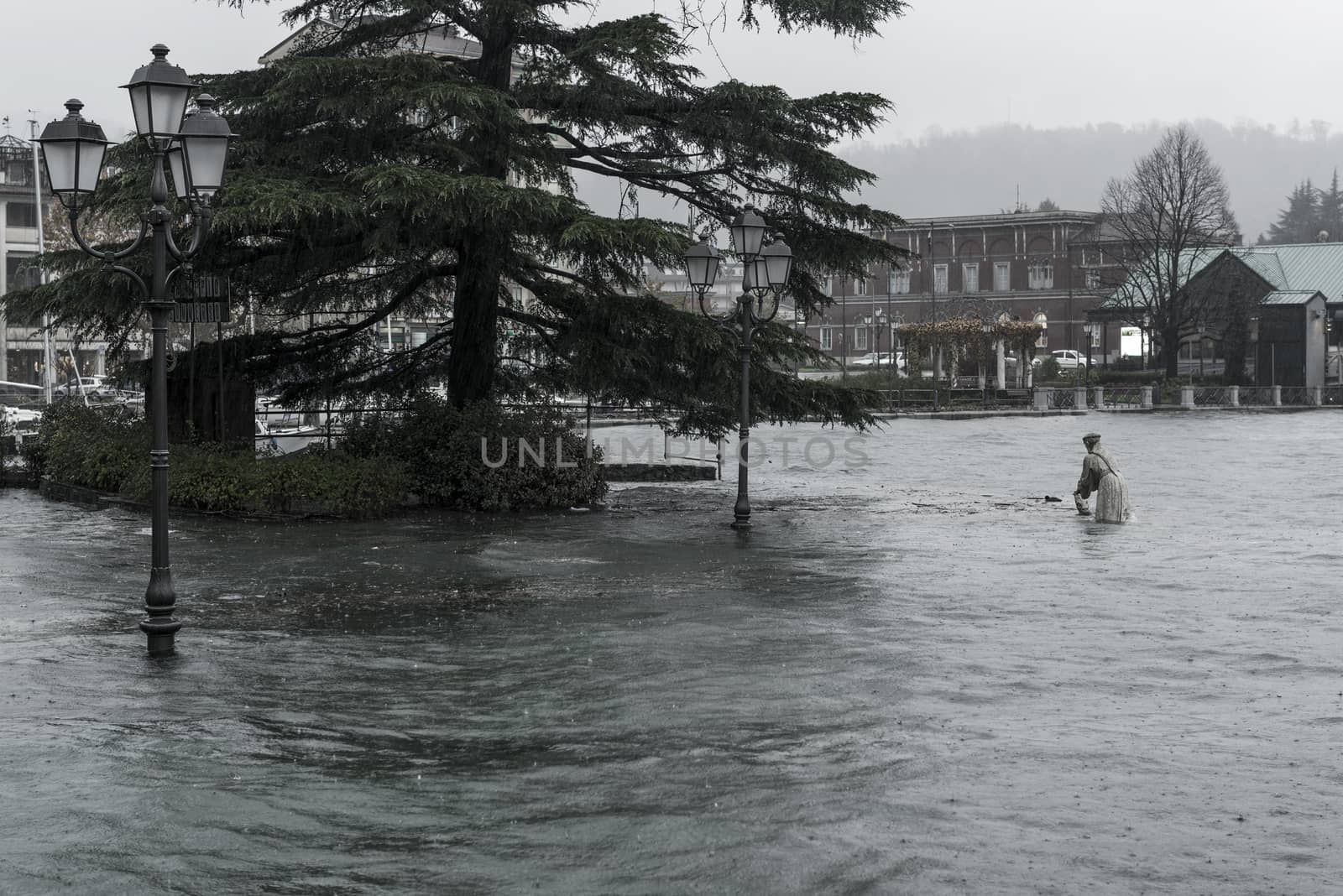 Lake Maggiore overflow in Laveno-Mombello, autumn season Varese - Lombardy