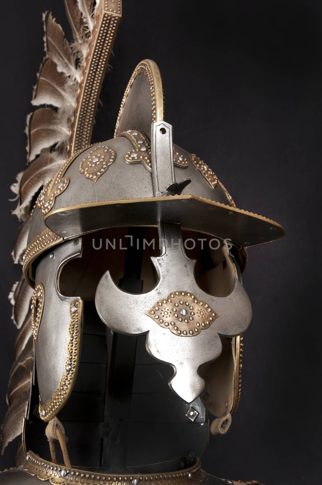 Armour of the medieval knight. Metal protection of the soldier against the weapon of the opponent