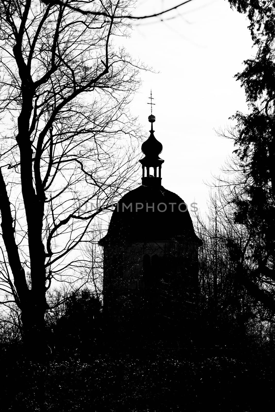 Graz, Austria - January 16, 2011: Silhouette view of Glockenturm tower on Schlossberg hill, Graz, Styria, Austria