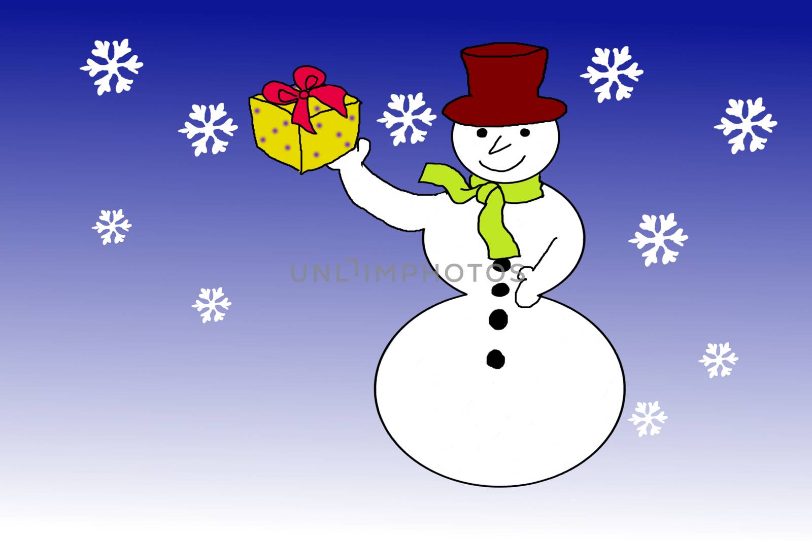 Snowman with Christmas gift by gwolters