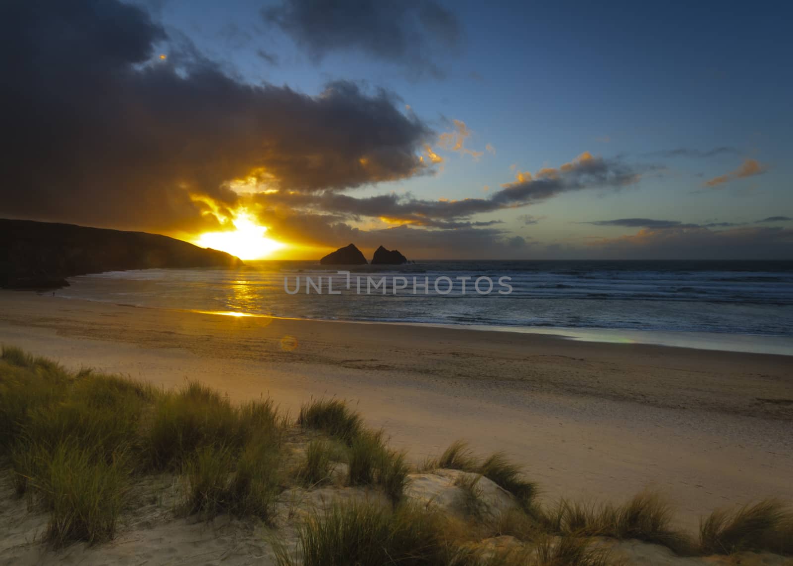 A dramatic sunset at Holywell bay cornwall