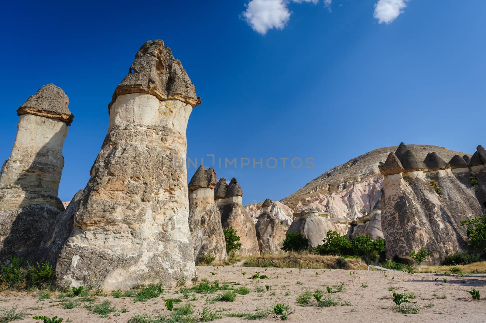 Landscape with bizzare tufa rocks in Cappadocia, Turkey