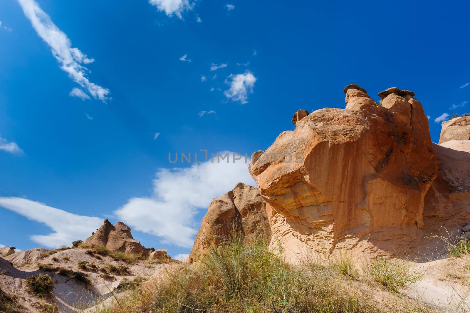 Landscape with bizzare tufa rocks in Cappadocia, Turkey