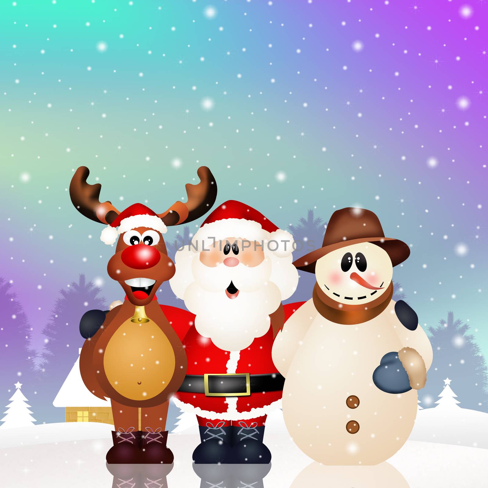 Santa Claus, snowman and reindeer by adrenalina