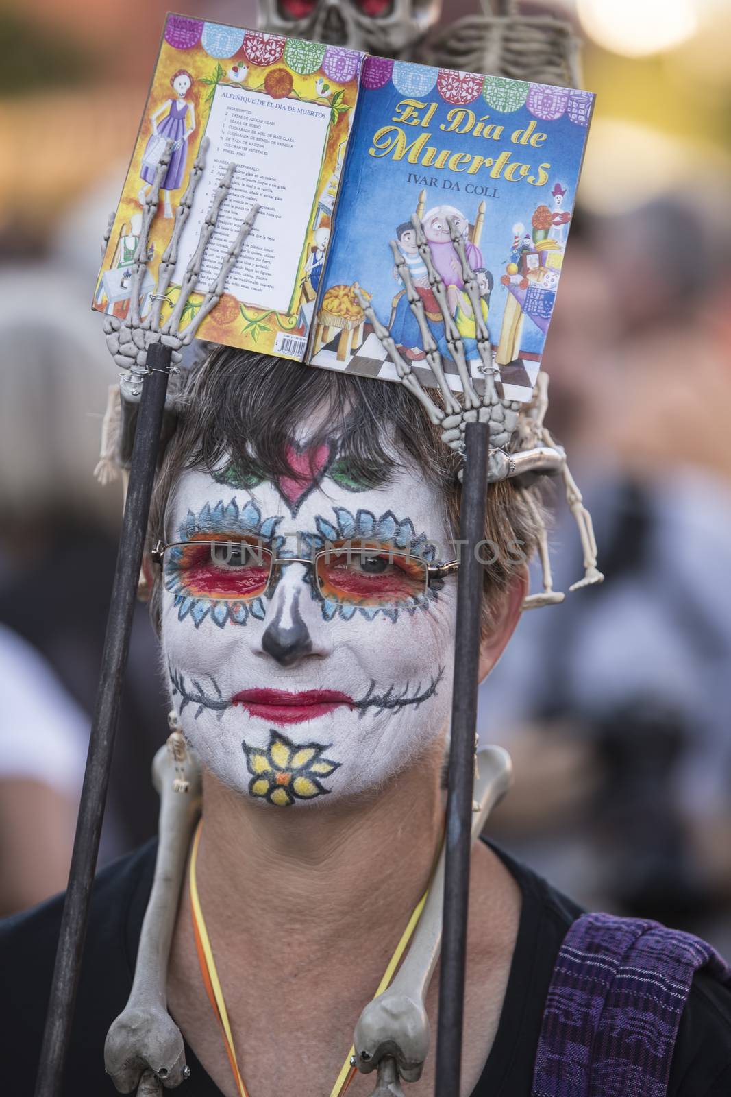 TUCSON, AZ/USA - NOVEMBER 09: Unidentified woman in facepaint at the All Souls Procession on November 09, 2014 in Tucson, AZ, USA.