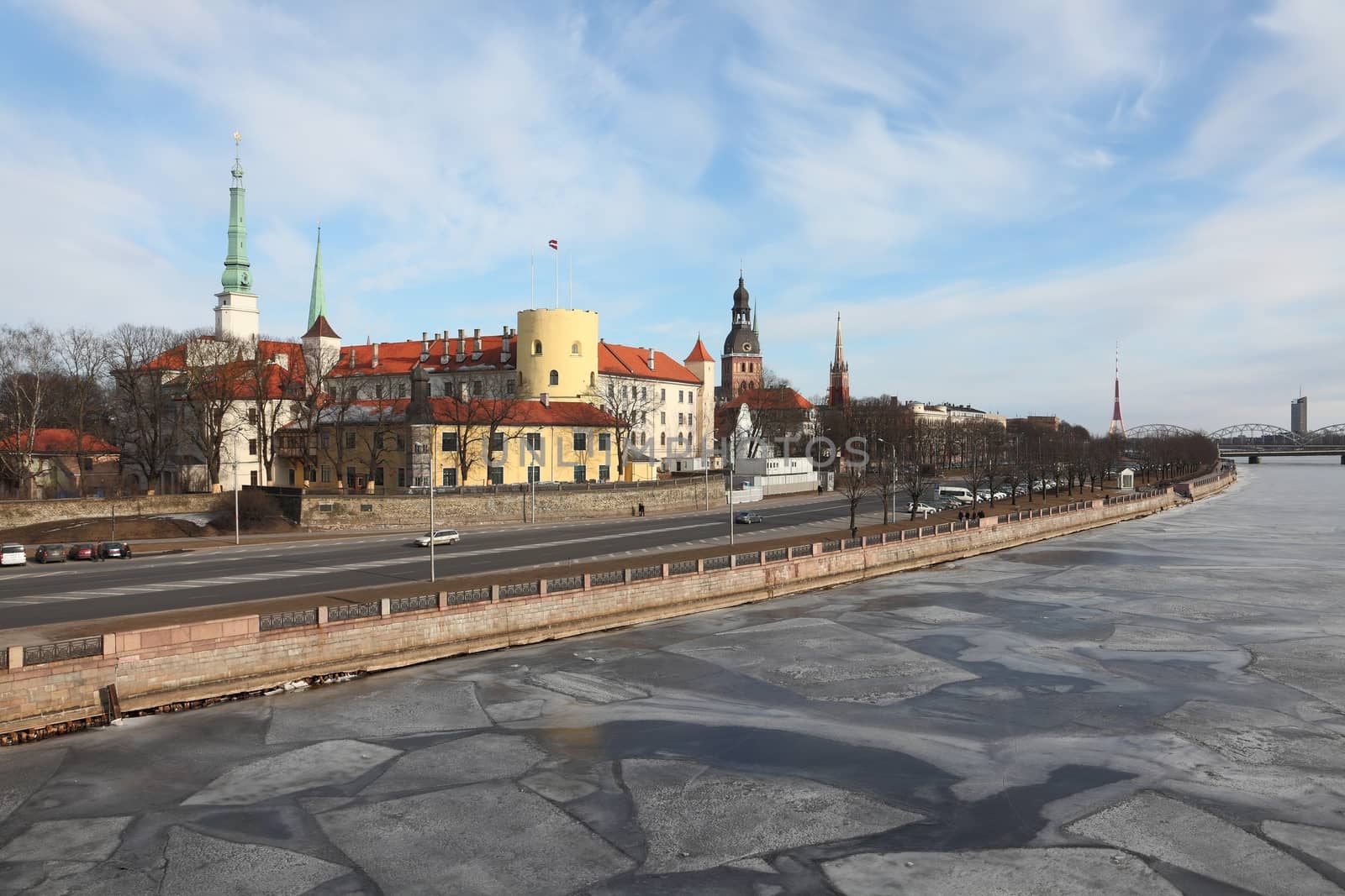 View of Riga with the frozen Daugava