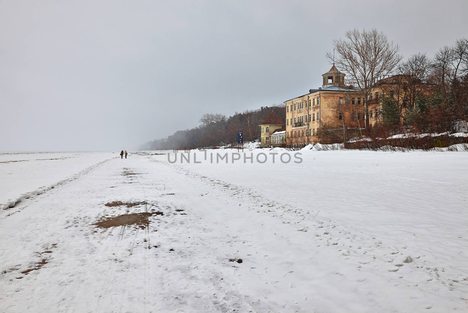 Frozen sea in cold winter weather