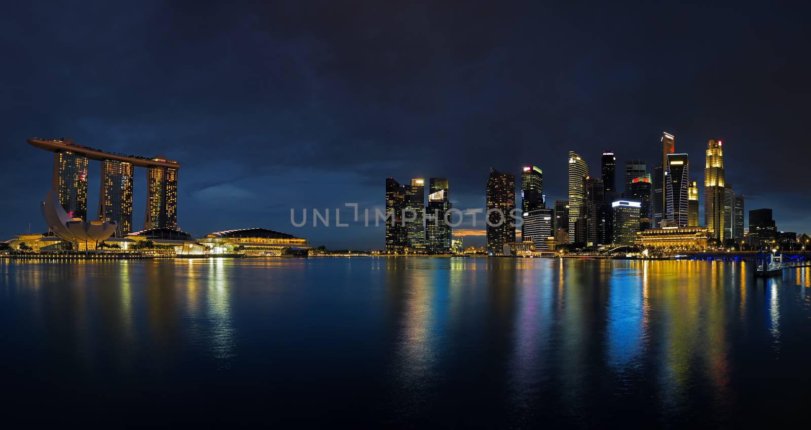 View of Singapore city skyline at sunset