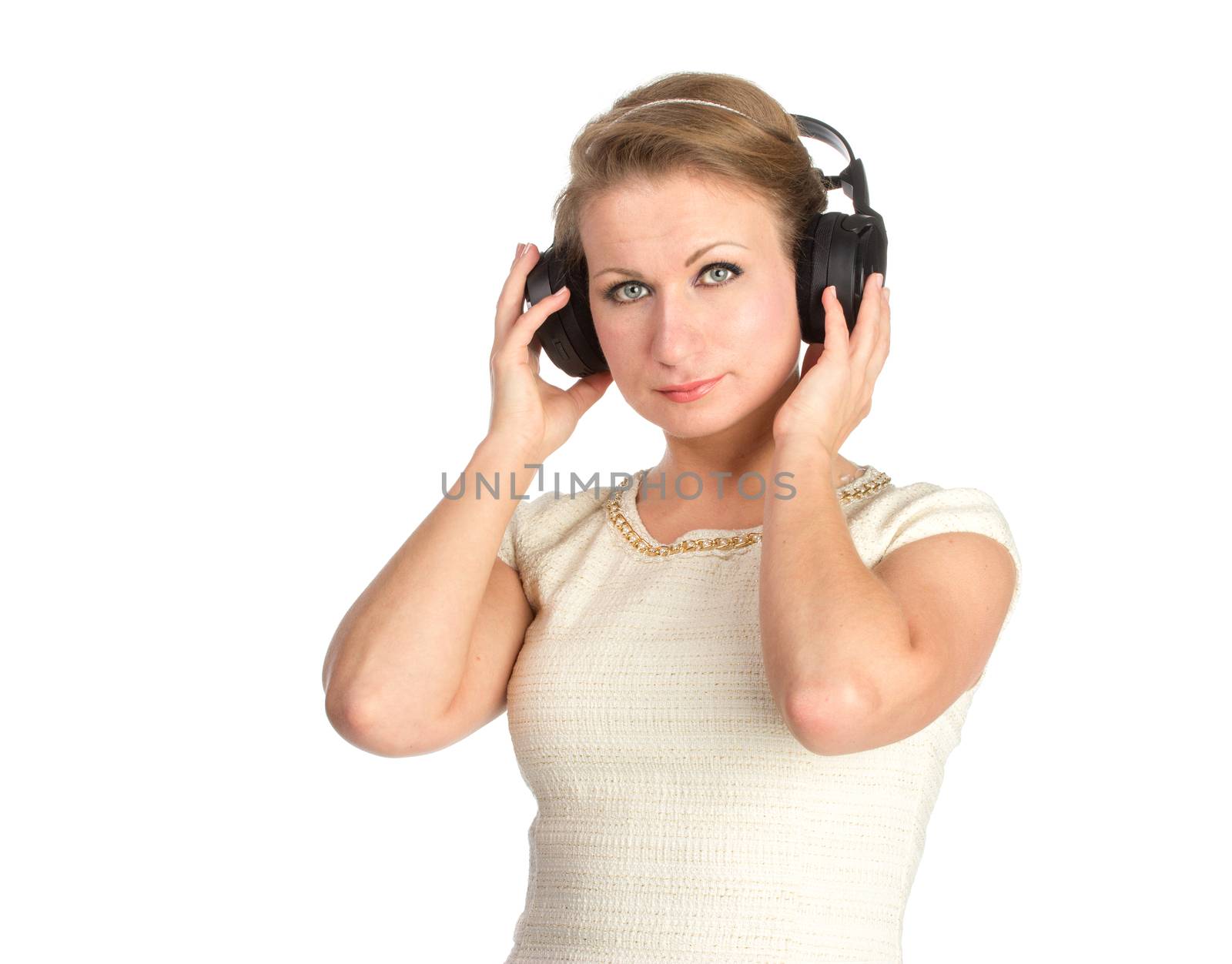 Woman with big black earphones