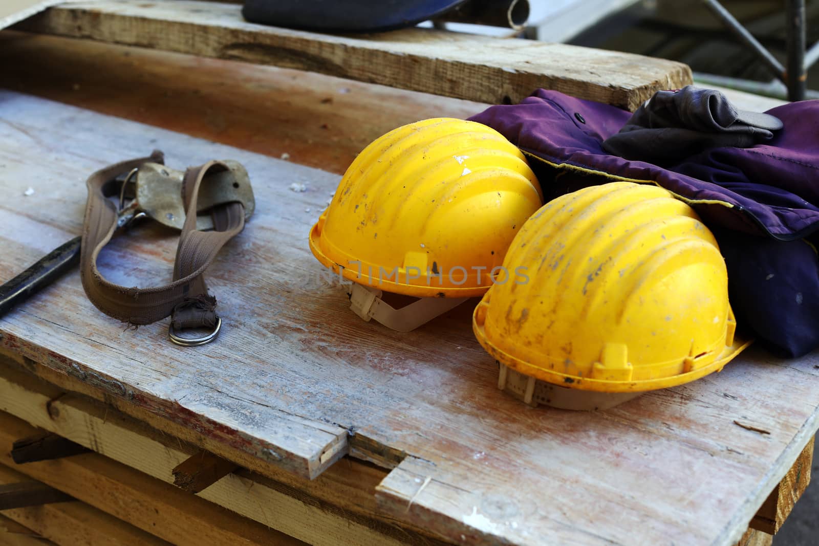 two yellow helmets on work place 
