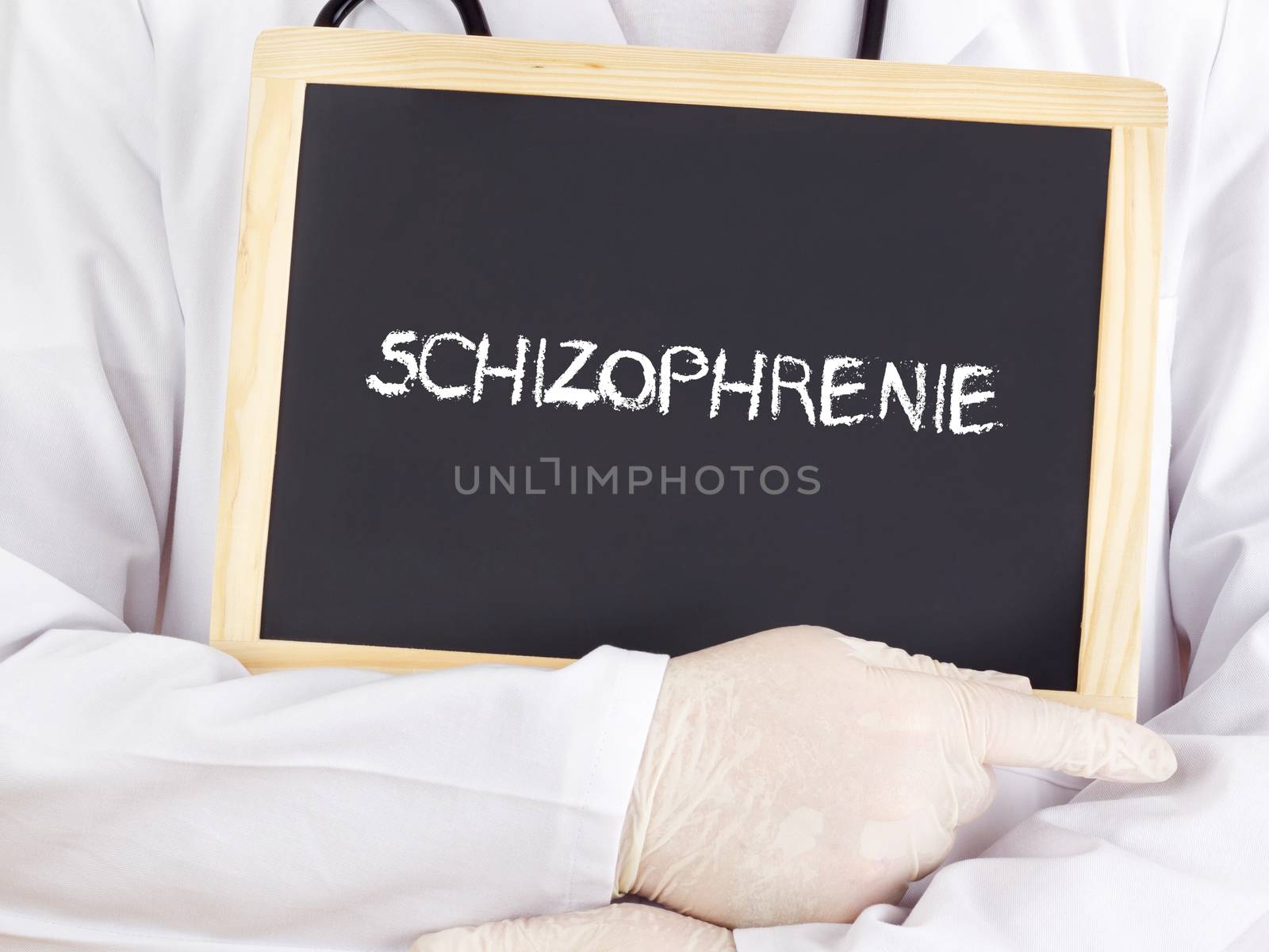 Doctor shows information: Schizophrenia in german language