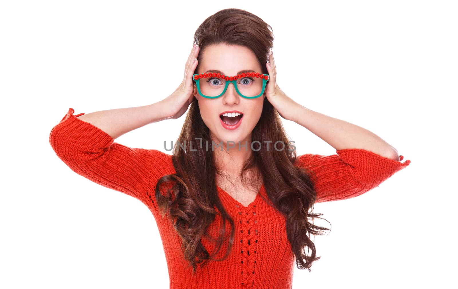 Autumn. Cute girl with rowanberry glasses