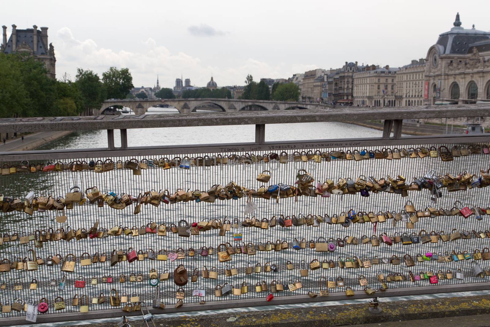 The locks at the fence of Pont des Arts in Paris