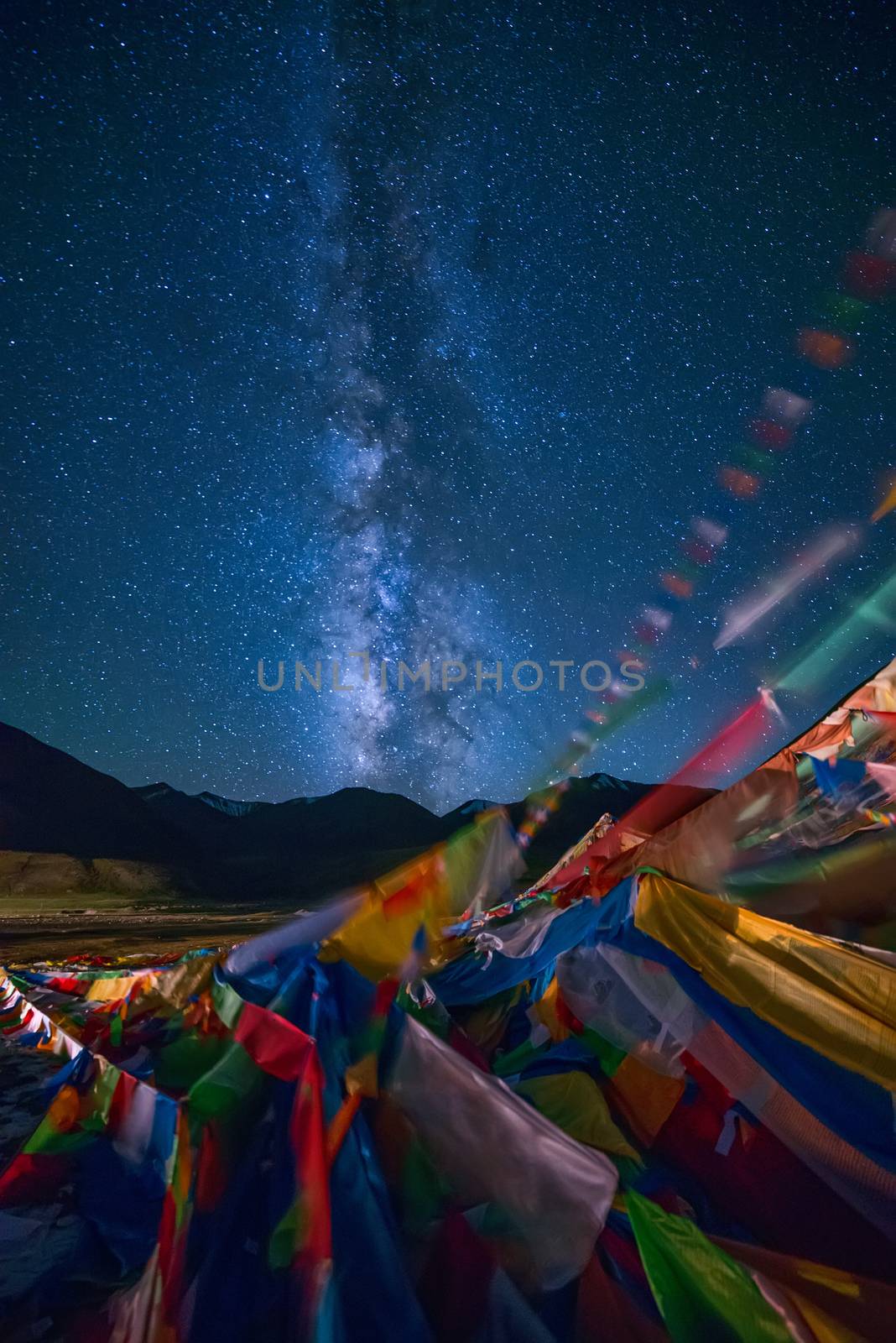 Tibetan prayer flags and the milky way