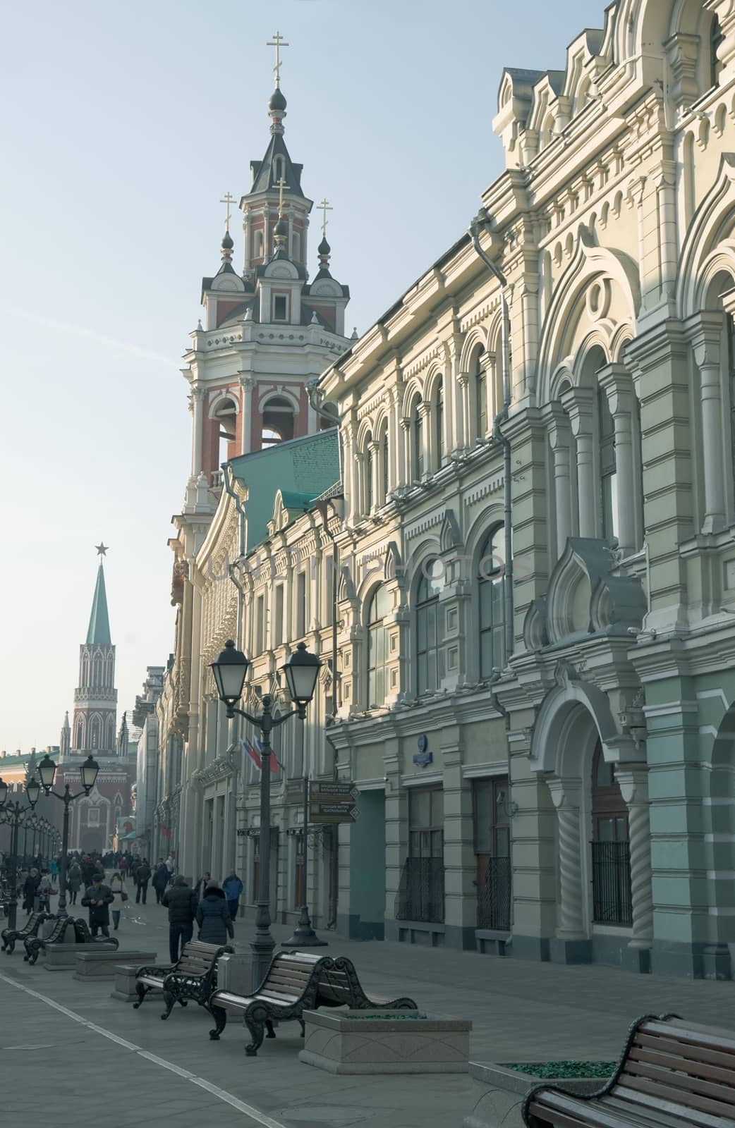 View of the old St. Nicholas Street in Moscow leading to the Kremlin