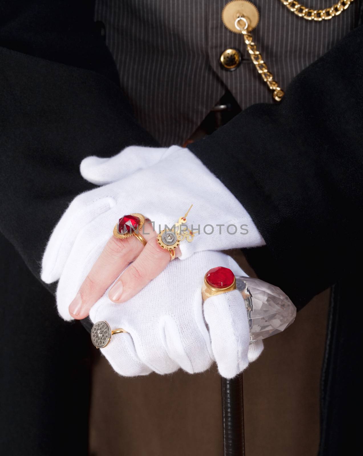 Closeup of Magician Hands with Gloves and Rings