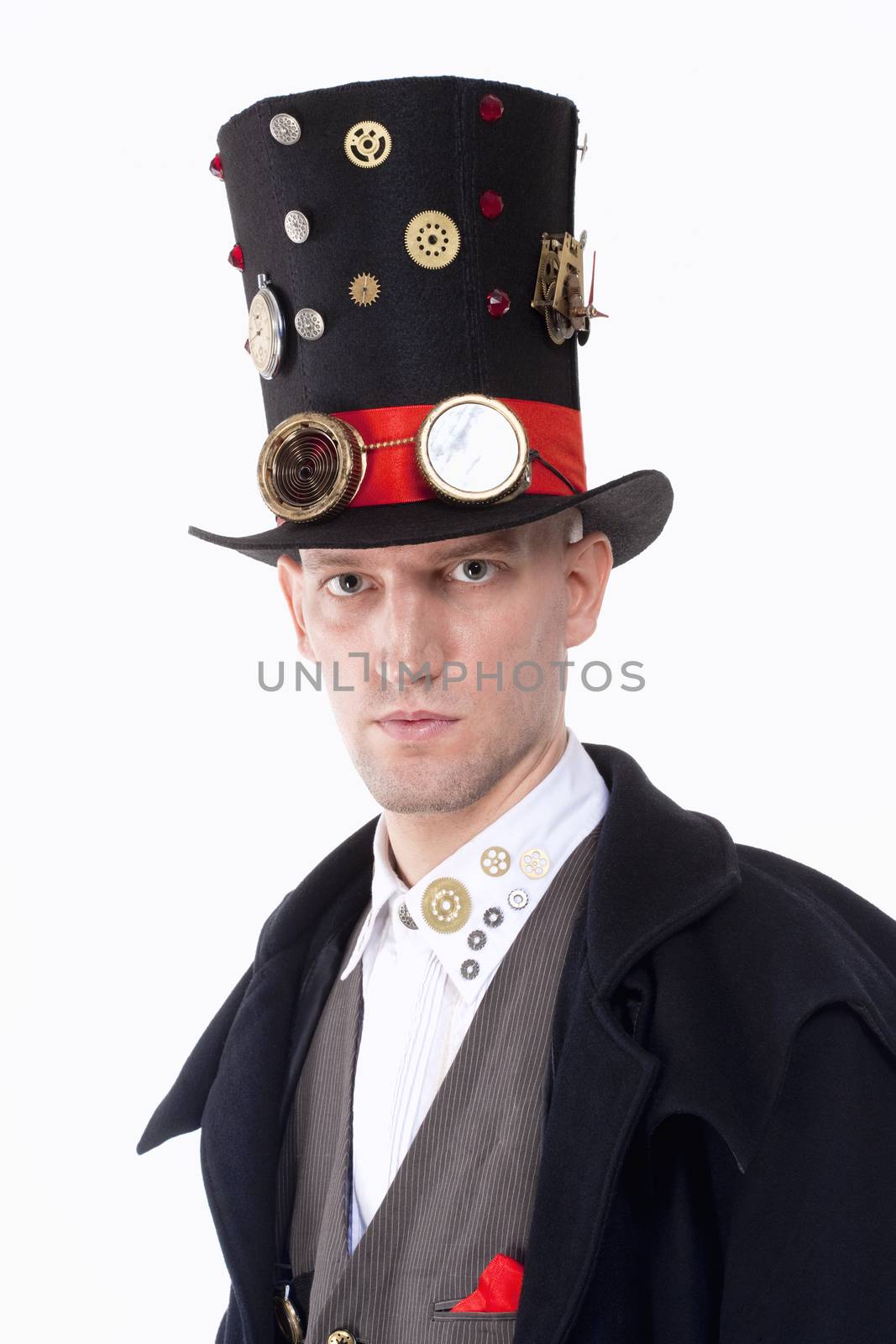 Magician with High Hat, Long Coat and Clock Parts Details by courtyardpix