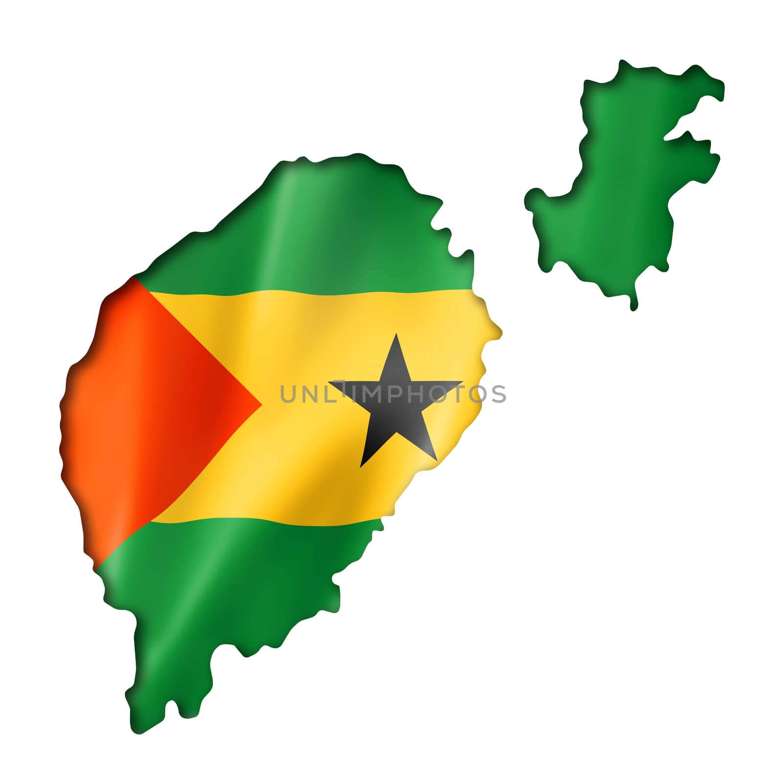 Sao Tome and Principe flag map, three dimensional render, isolated on white