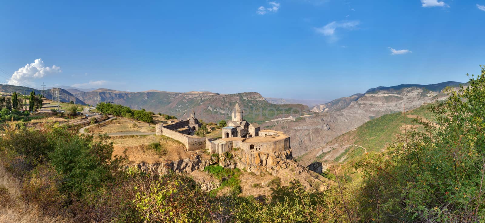 View from the mountain on the ancient Christian temple Tatev in Armenia