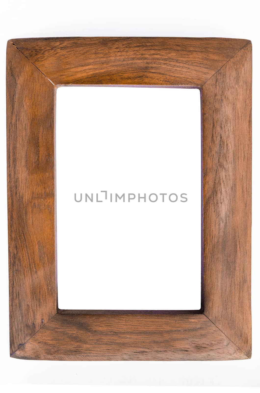 Wood frame isolated on white .