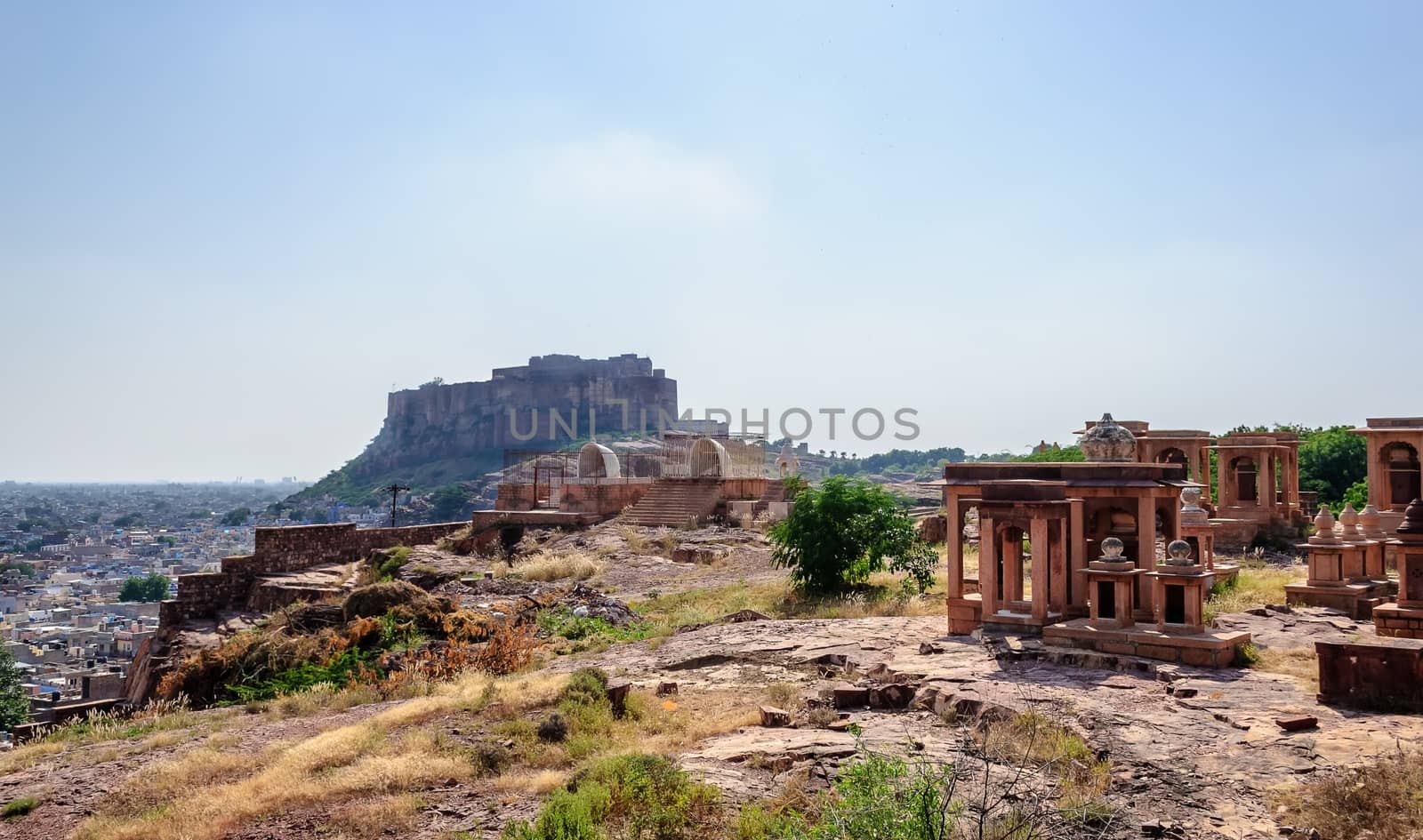 Mehrangarh fort as seen from Jaswant Thada, Jodhpur, Rajasthan, India