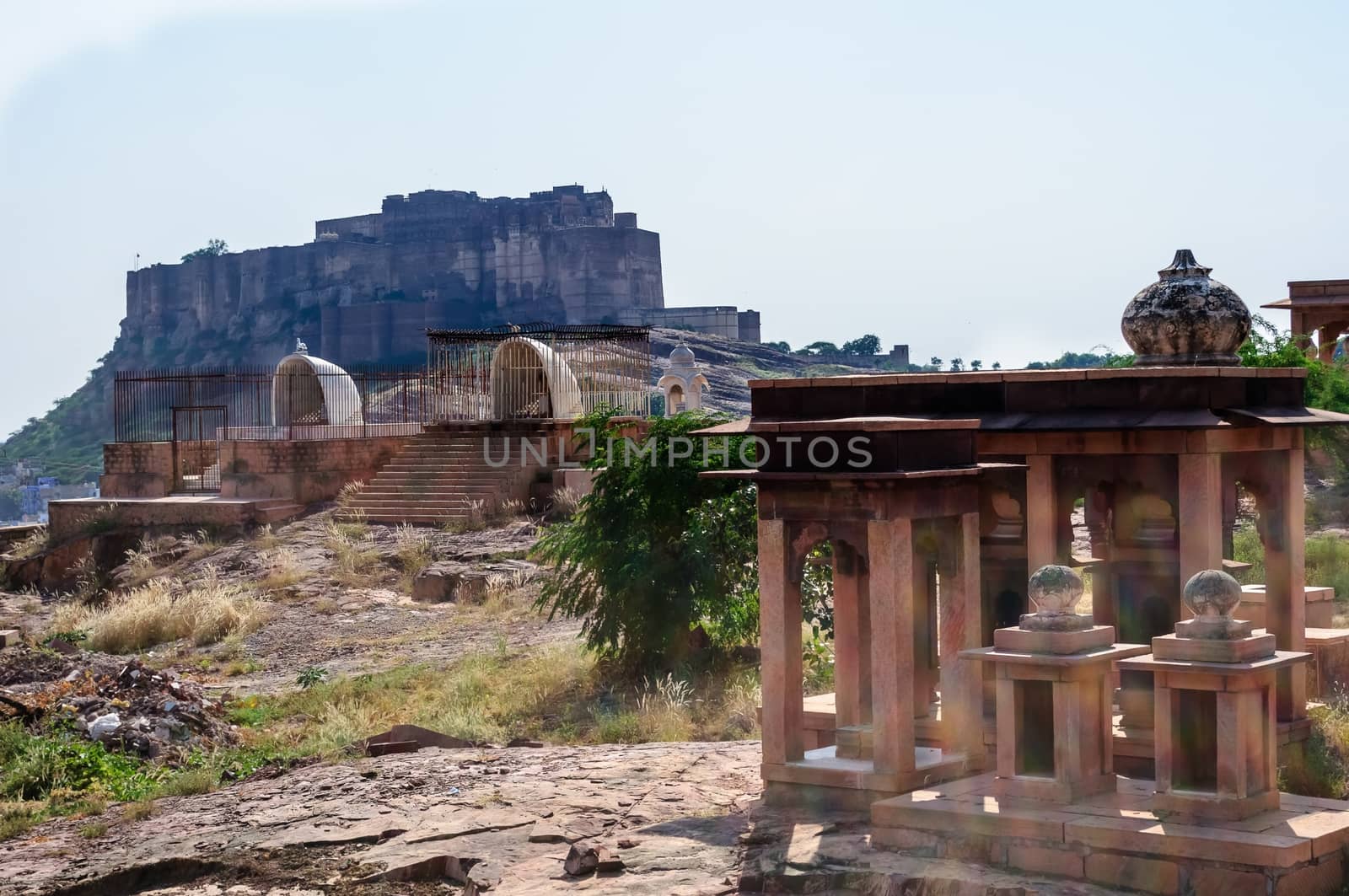 Mehrangarh fort as seen from Jaswant Thada, Jodhpur, Rajasthan, India