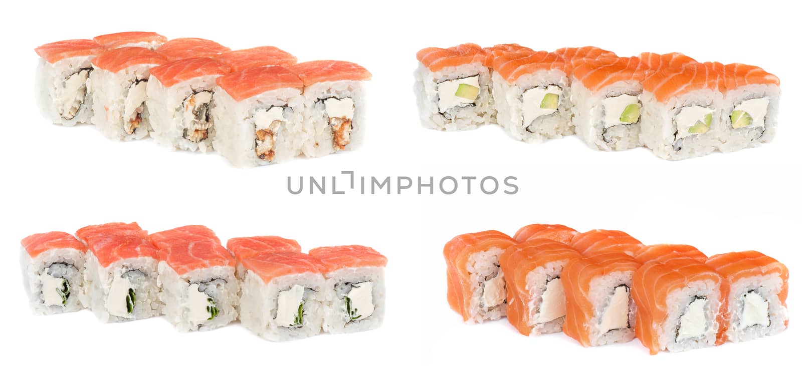 Set of rolls with salmon fish