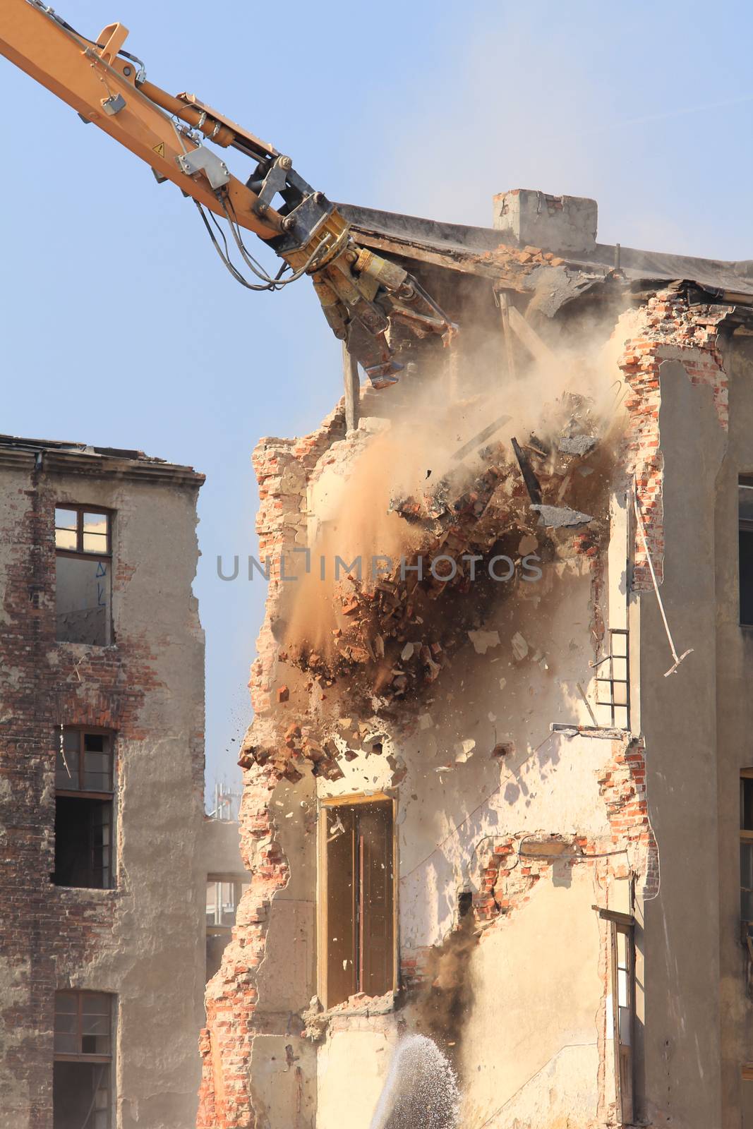Demolition of the old building in the town - outdoor shoot 