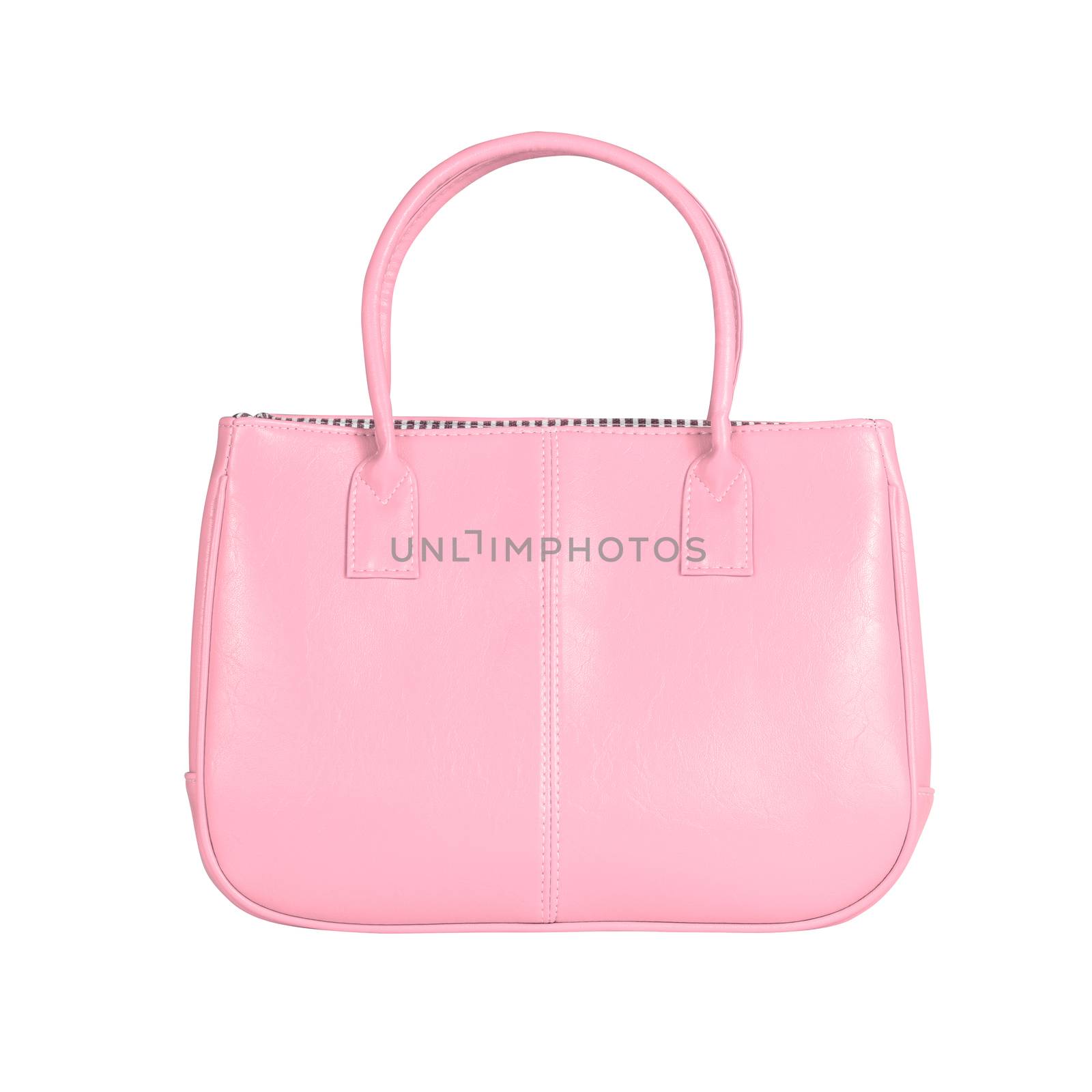 High-resolution image of an isolated pink leather handbag on white background. High-quality clipping path included.