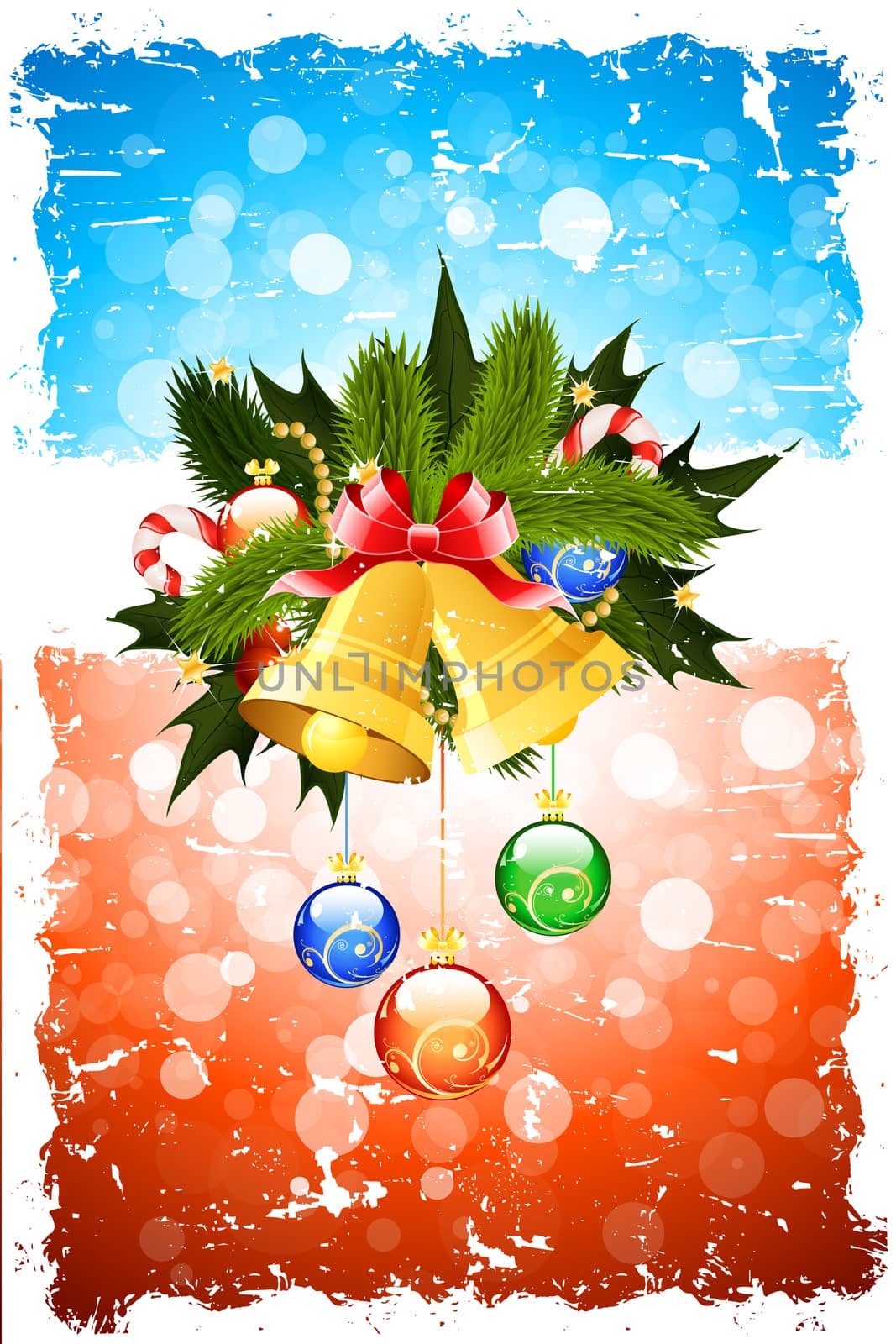 Grungy Christmas Greeting Card with Christmas Decorations