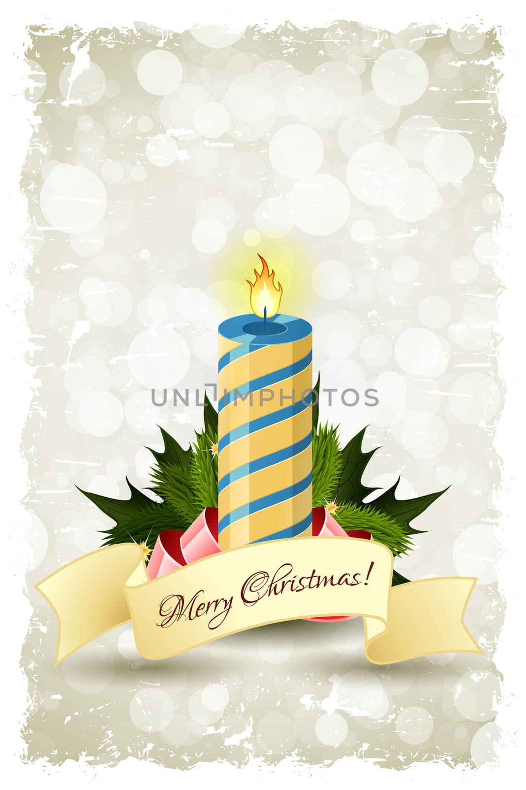 Christmas Greeting Card. Christmas Decorations and Candle