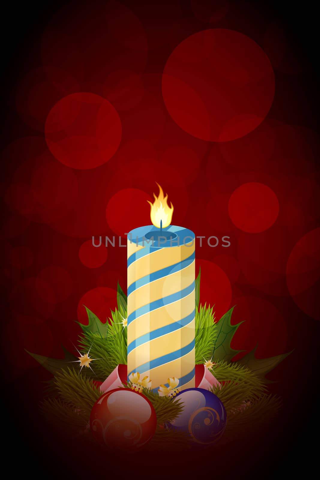 Christmas Greeting Card. Christmas Decorations and Candle