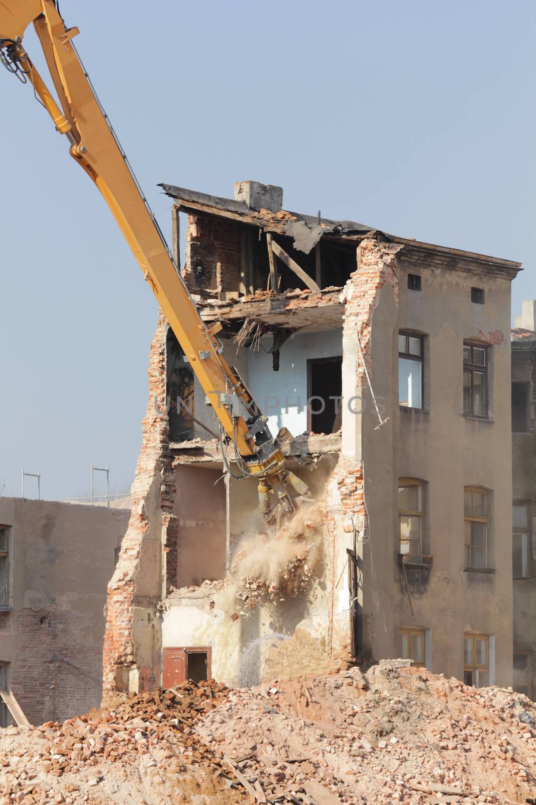 Demolition of the old building in the town - outdoor shoor 