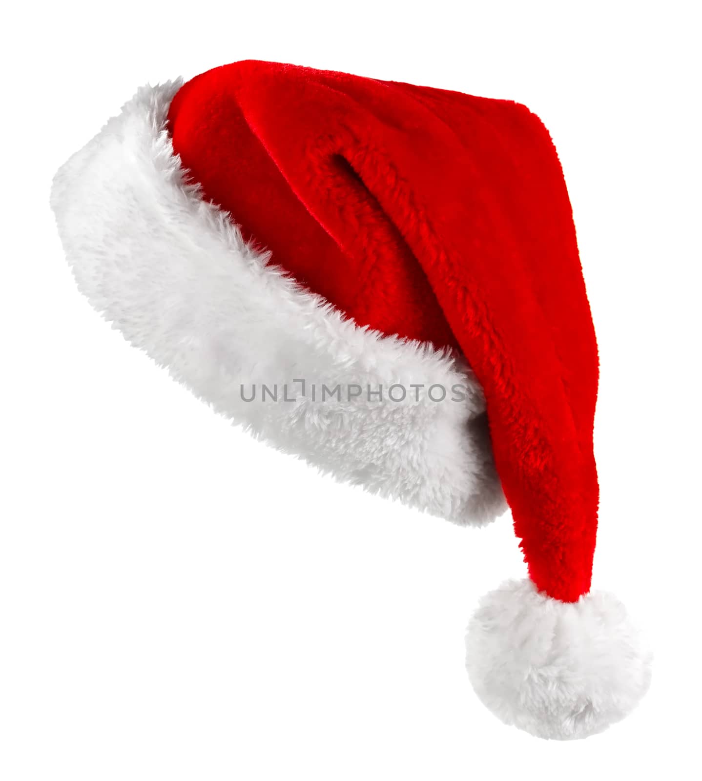 Single Santa Claus red hat isolated on white background by Bedolaga