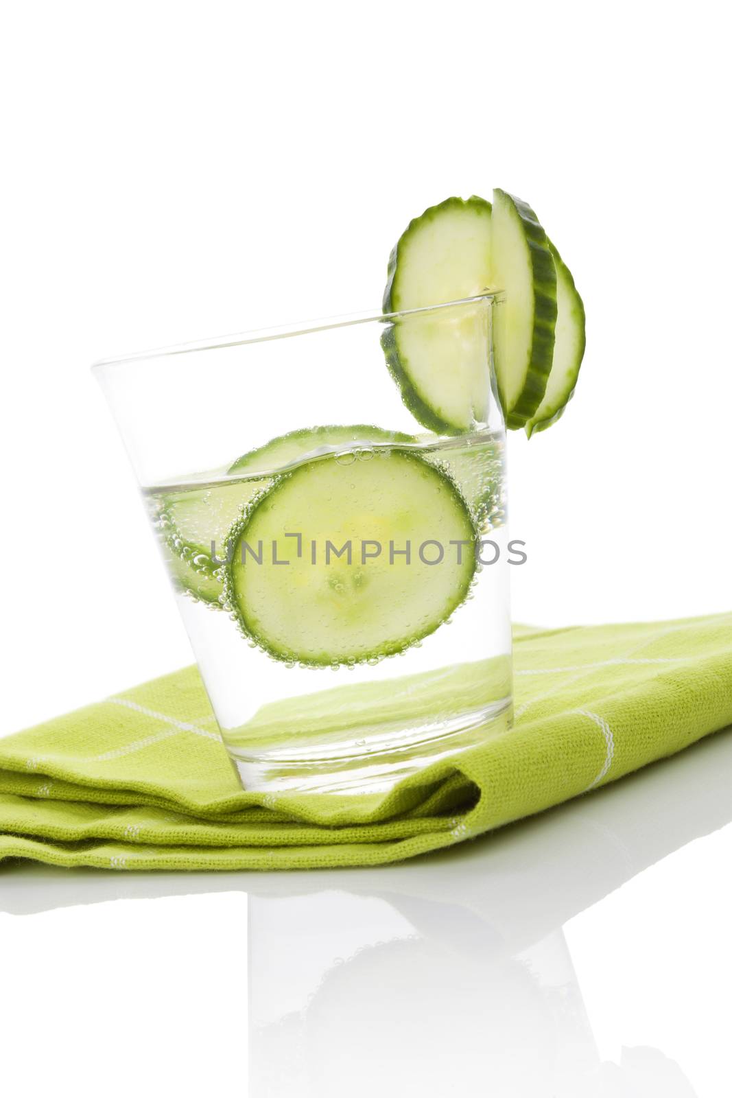 Fresh cucumber lemonade on white background. Healthy fresh summer drink. 